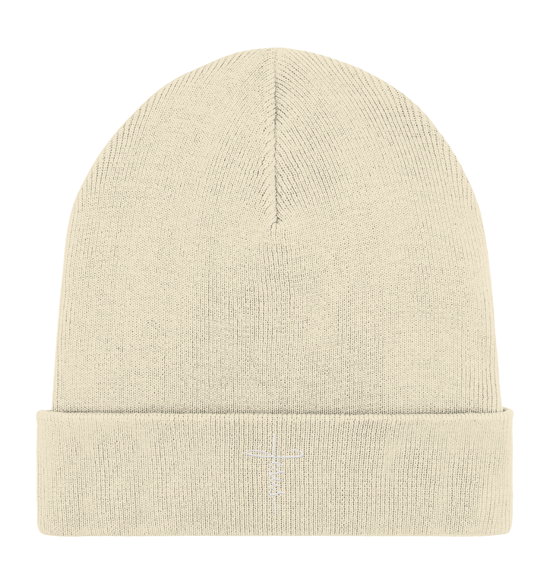 Jesus in Kreuzform - Stick (Weiß) - Organic Rib Beanie