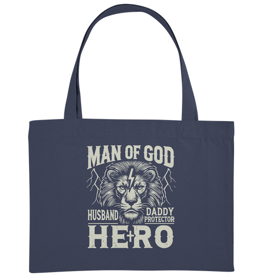 Man of God - Husband, Daddy, Hero - Organic Shopping-Bag - GfoitMa - Midnight Blue / ca. 49x37