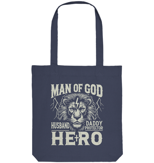 Man of God - Husband, Daddy, Hero - Organic Tote-Bag - GfoitMa - Midnight Blue / ca. 38x42