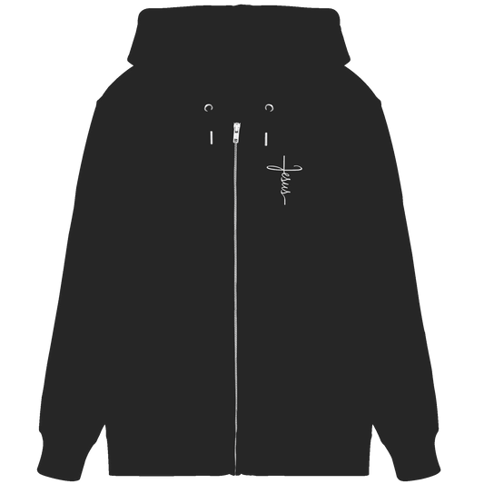 Jesus in Kreuzform - Stick (Weiß) - Organic Zipper (Stick)
