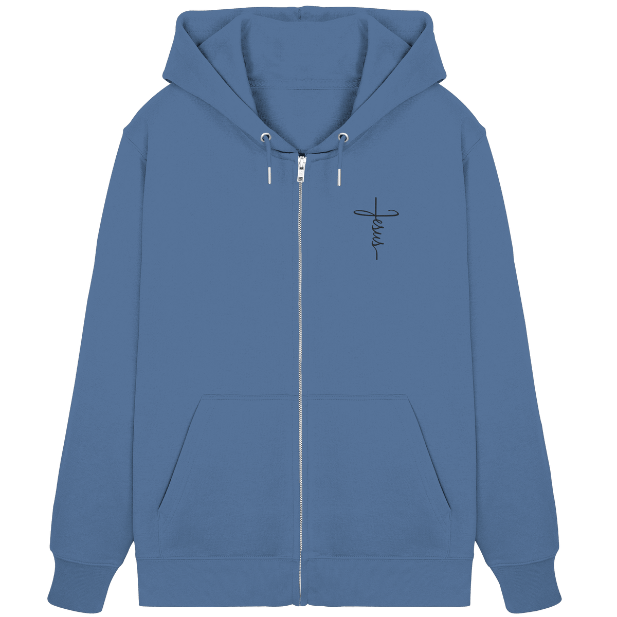 Kreuz mit Jesus Schrift (Stick) - Organic Zipper (Stick) - GfoitMa - Bright Blue / XS