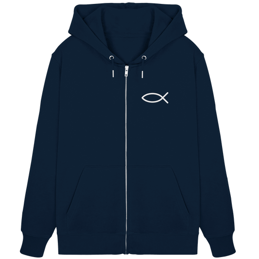 Der Ichthys – Ein zeitloses Zeichen (Stick) | Christliche Kleidung - Organic Zipper (Stick)