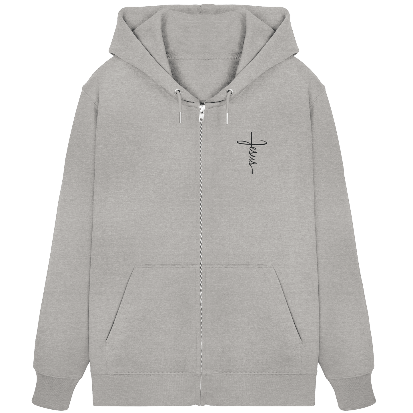 Kreuz mit Jesus Schrift (Stick) - Organic Zipper (Stick) - GfoitMa - Heather Grey / XS