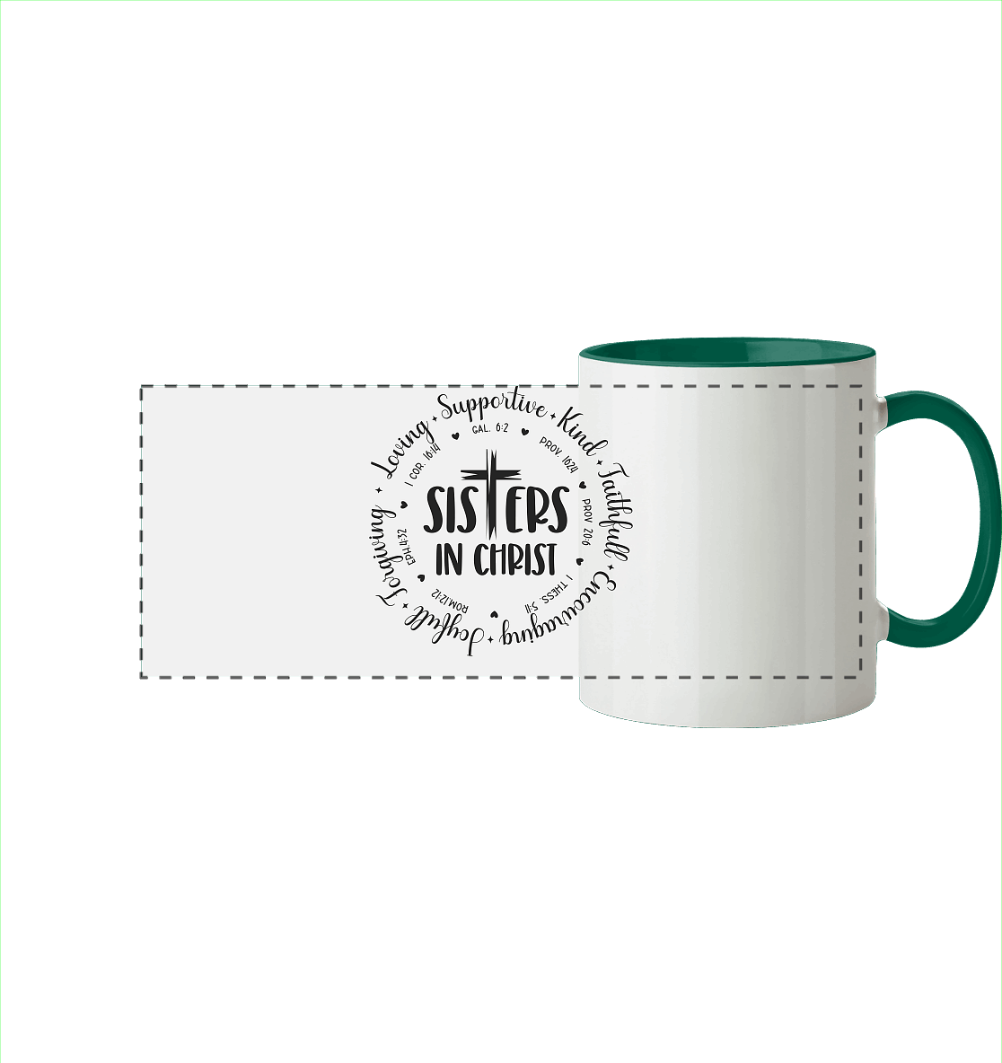 Sisters in Christ - Panorama Tasse zweifarbig - GfoitMa - Dunkelgrün / 330ml