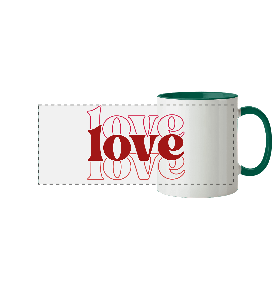Love – Die größte Kraft - Panorama Tasse zweifarbig - GfoitMa - Dunkelgrün / 330ml