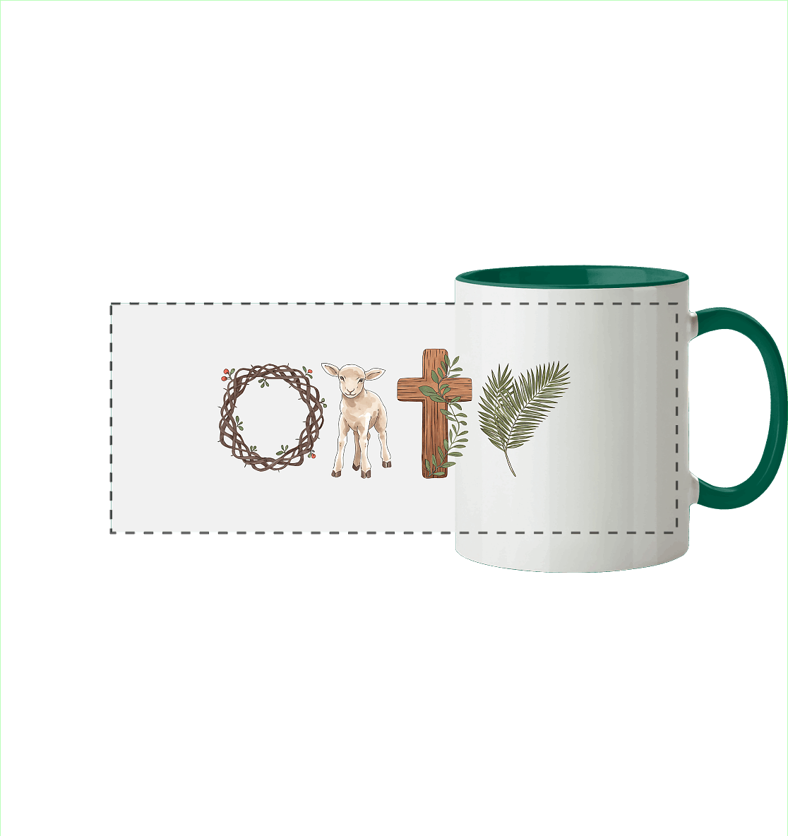 Victory of the Cross – Easter Redemption - Panorama Tasse zweifarbig - GfoitMa - Dunkelgrün / 330ml