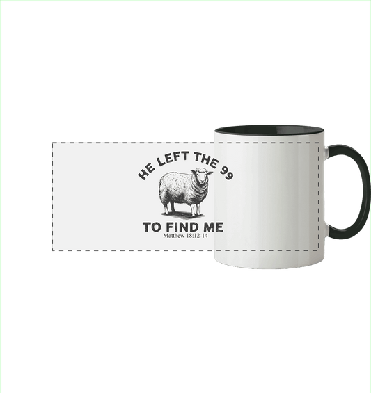 He Left the 99 to Find Me | Persönliches Glaubensbekenntnis - Panorama Tasse zweifarbig