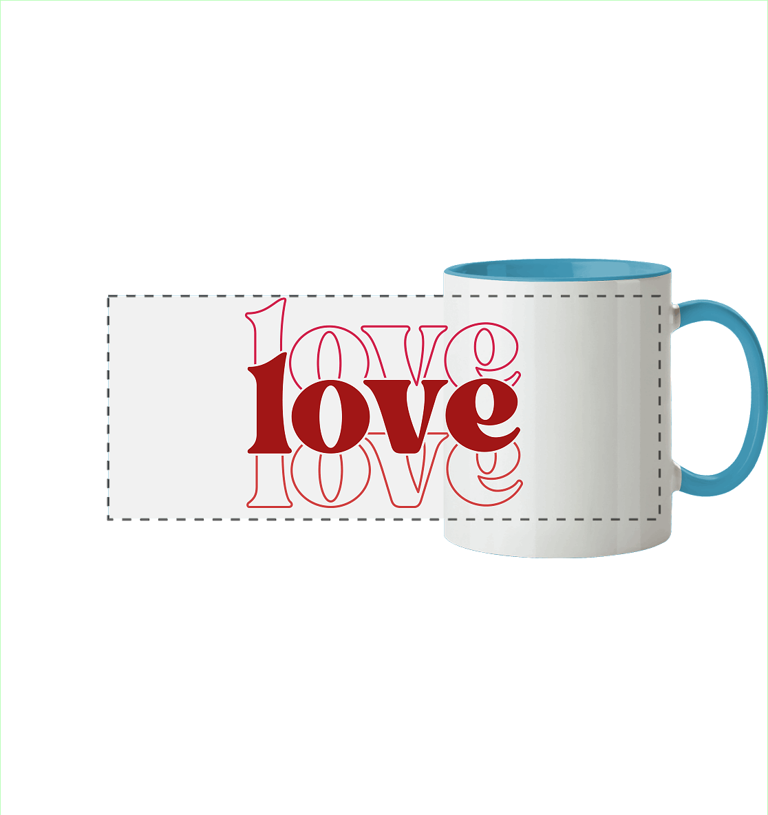 Love – Die größte Kraft - Panorama Tasse zweifarbig - GfoitMa - Hellblau / 330ml