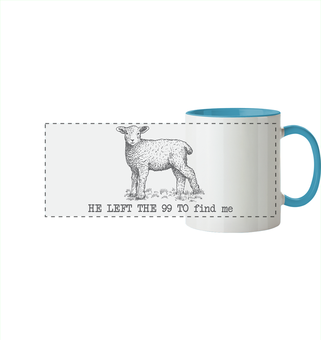 He Left the 99 to Find Me - Panorama Tasse zweifarbig - GfoitMa - Hellblau / 330ml