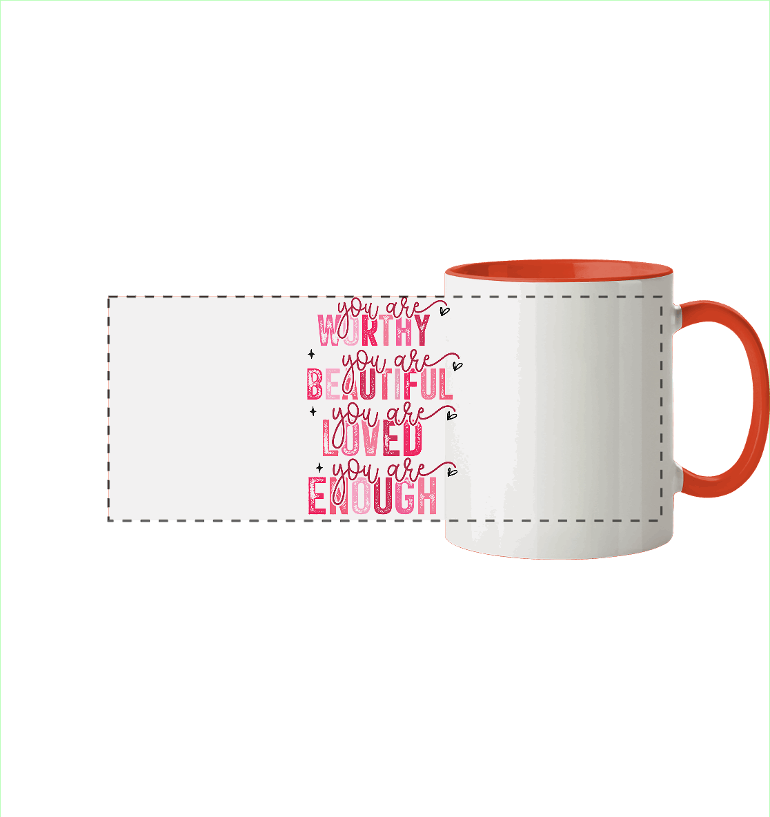 Du bist wertvoll – Eine Erinnerung an die Wahrheit - Panorama Tasse zweifarbig - GfoitMa - Orange / 330ml