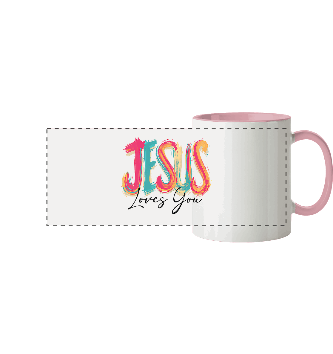 Jesus Loves You – Buntes Design voller Hoffnung und Liebe | Christliches Design - Panorama Tasse zweifarbig