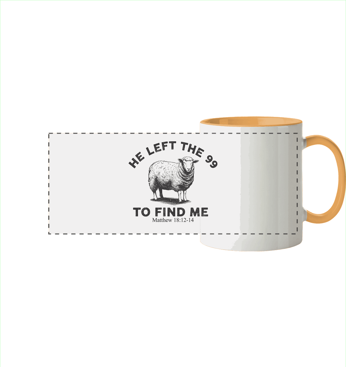 He Left the 99 to Find Me | Persönliches Glaubensbekenntnis - Panorama Tasse zweifarbig