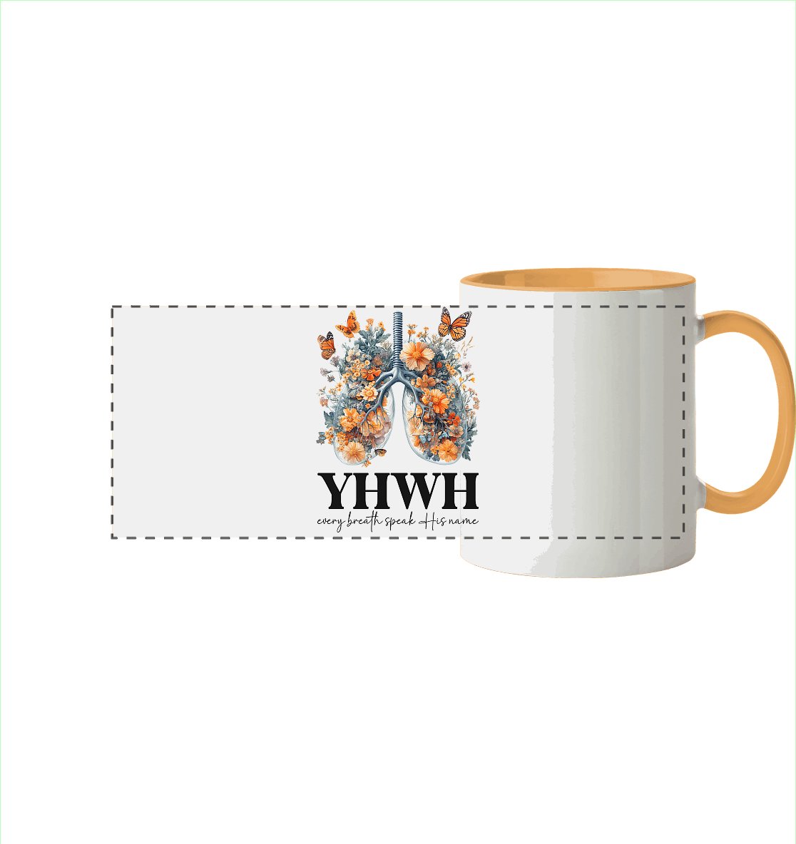 Every Breath Speak His Name – Leben, das Lobpreis atmet | Christliche Kleidung - Panorama Tasse zweifarbig