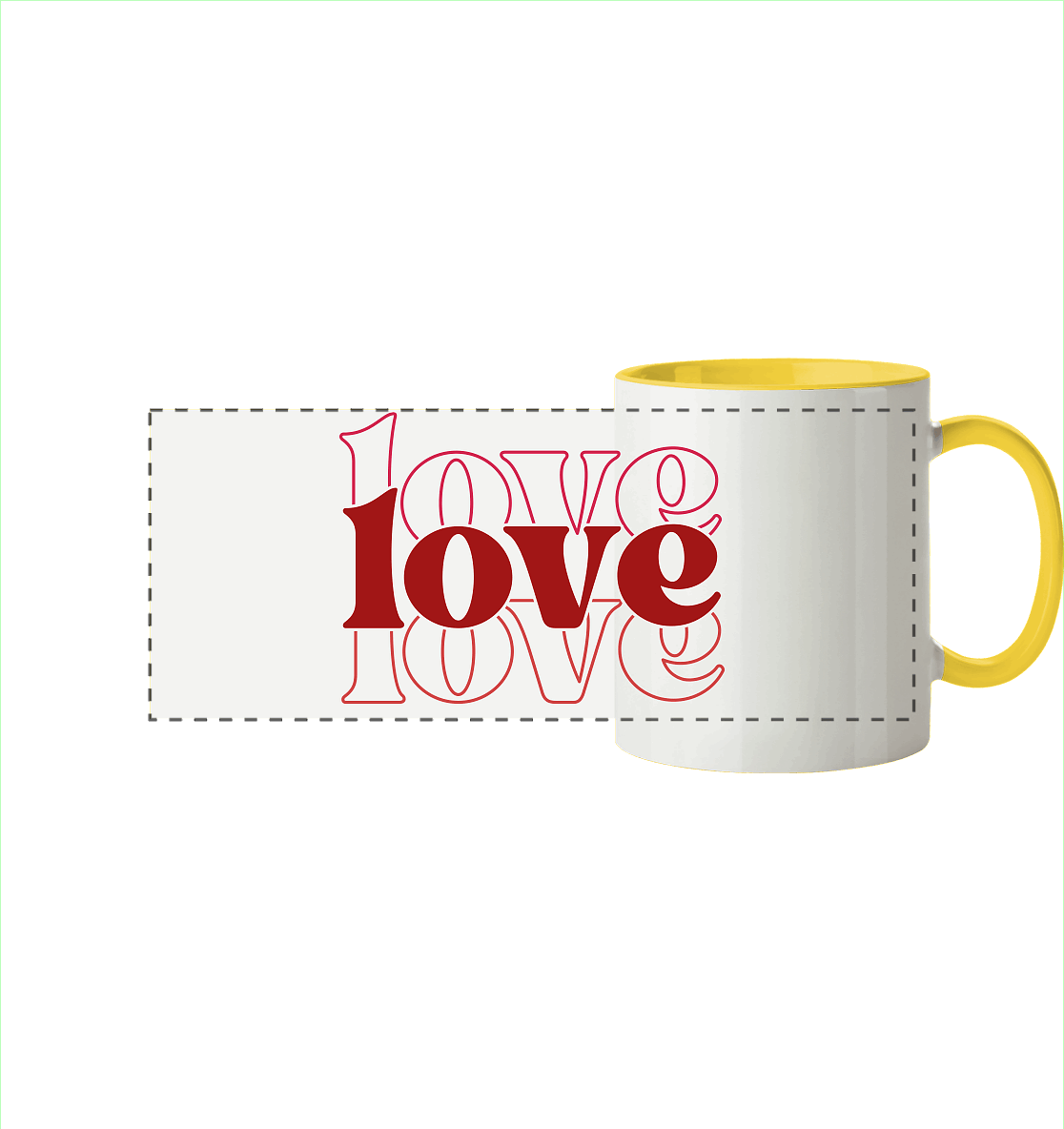 Love – Die größte Kraft - Panorama Tasse zweifarbig - GfoitMa - Hellgelb / 330ml