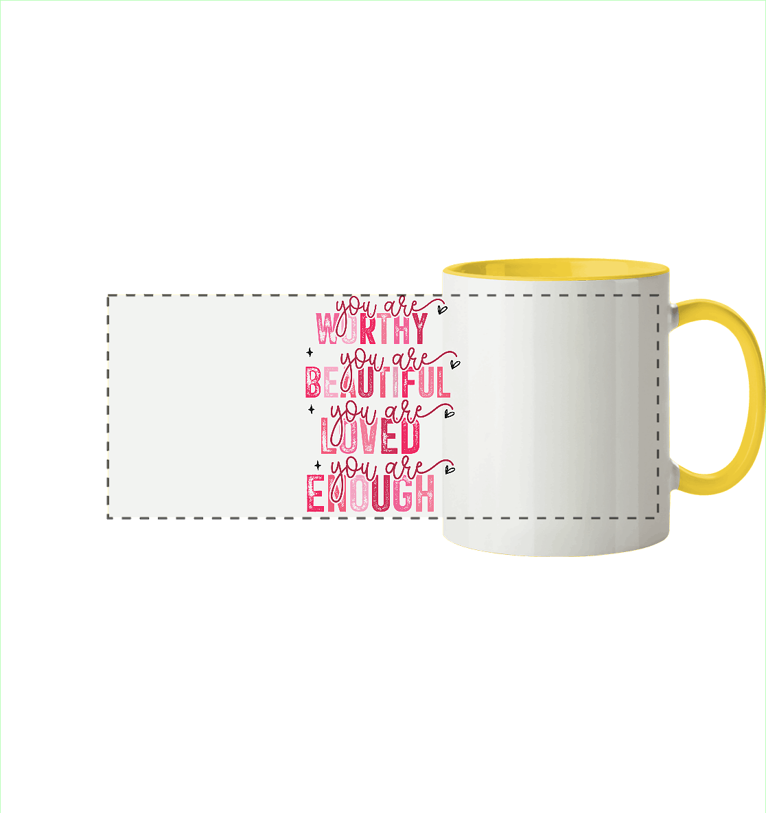 Du bist wertvoll – Eine Erinnerung an die Wahrheit - Panorama Tasse zweifarbig - GfoitMa - Hellgelb / 330ml