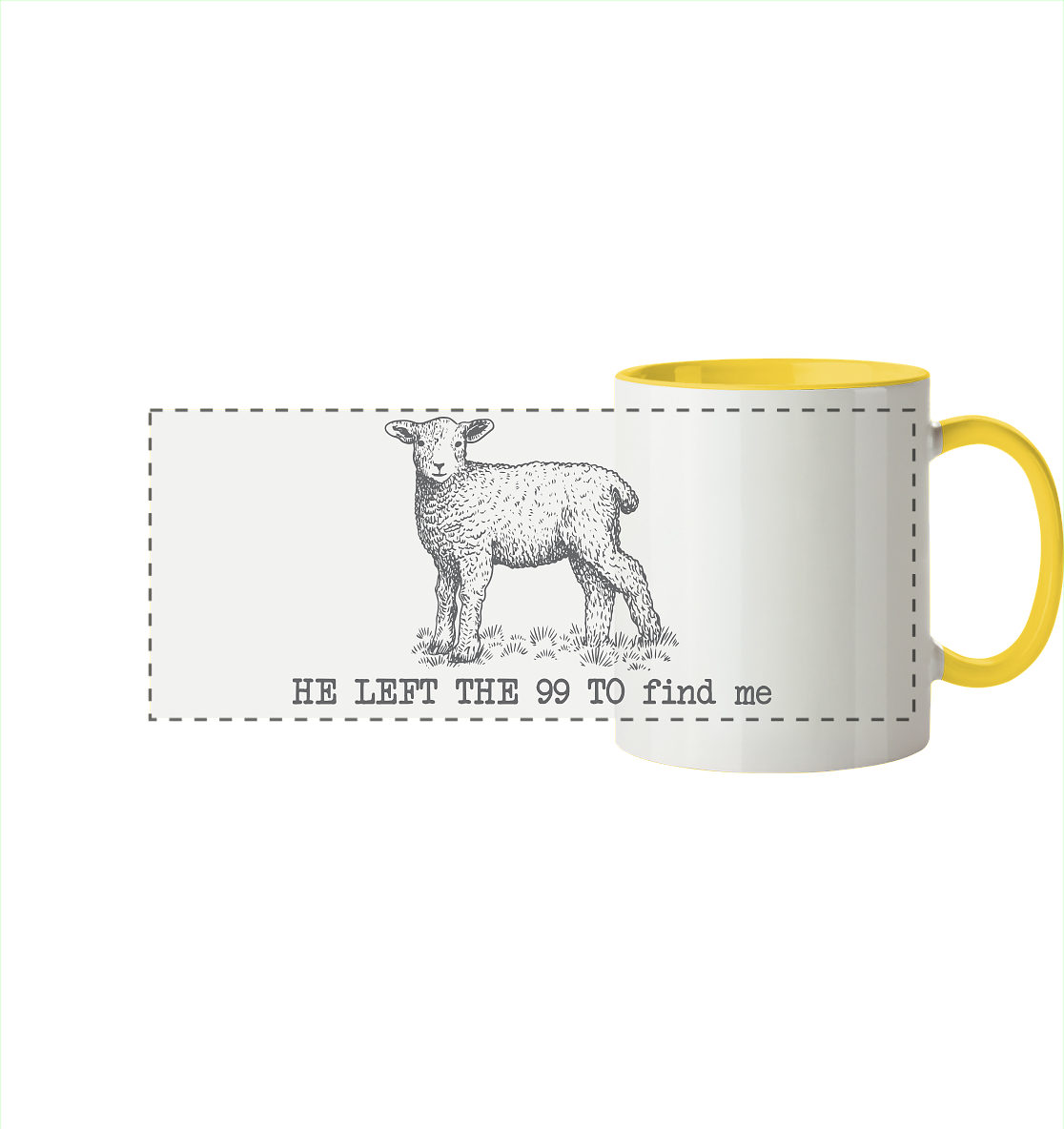 He Left the 99 to Find Me - Panorama Tasse zweifarbig - GfoitMa - Hellgelb / 330ml