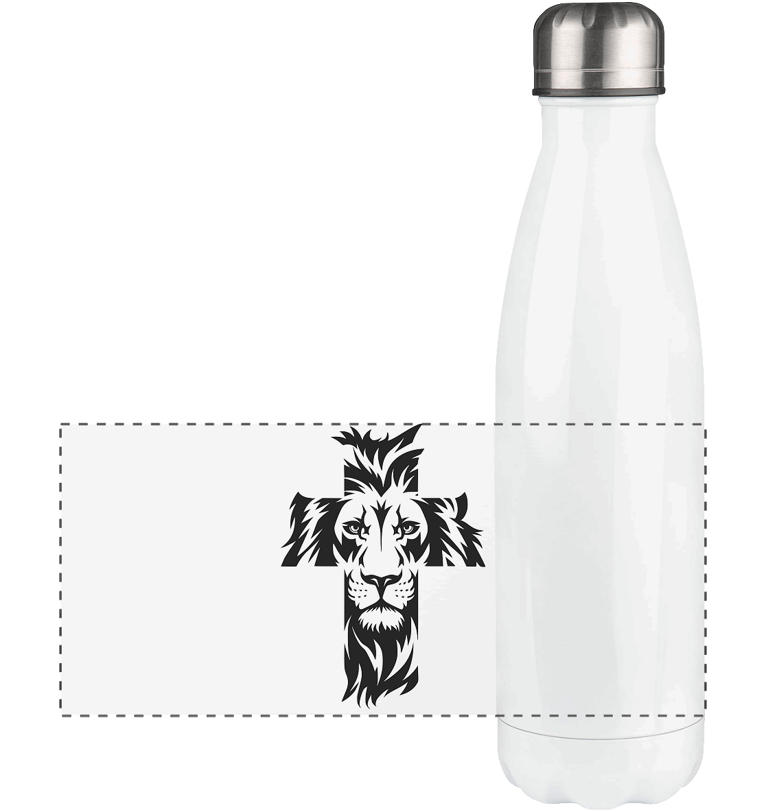 Der Löwe im Kreuz – Mut und Gnade vereint | Christliche Kleidung - Panorama Thermoflasche 500ml