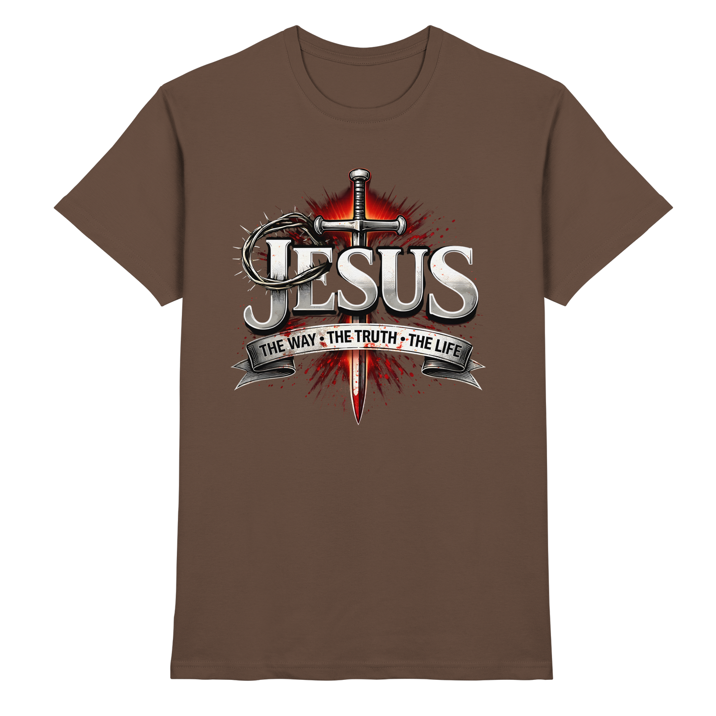 „Jesus: Der Weg, die Wahrheit, das Leben“ mit Schwert und Dornenkrone - Premium Shirt