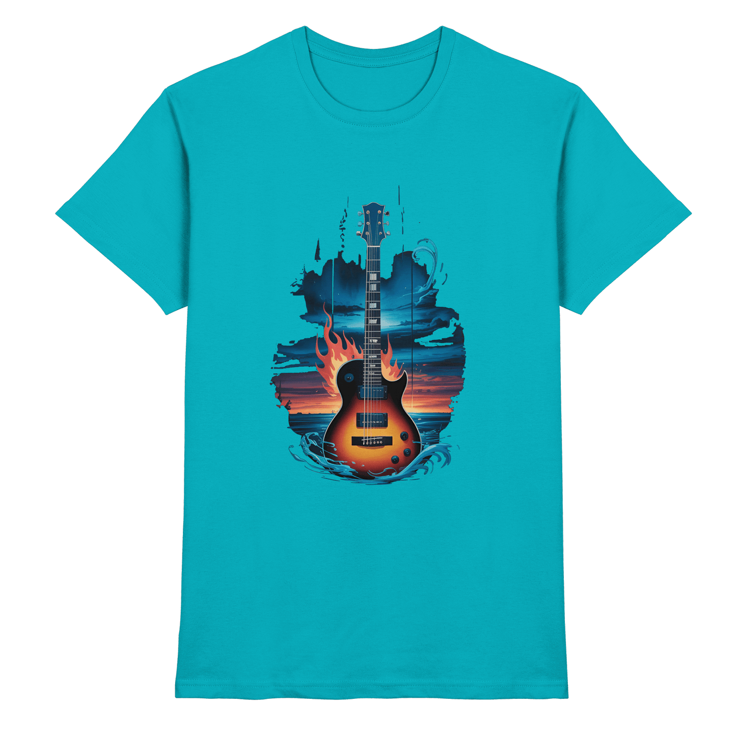 Fire & Water Guitar – Künstlerisches Gitarren Design für Musiker & Worshipper - Premium Shirt