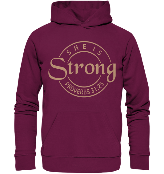 Sie ist stark - Sprüche 31,25 - Premium Unisex Hoodie - GfoitMa - Burgund / S