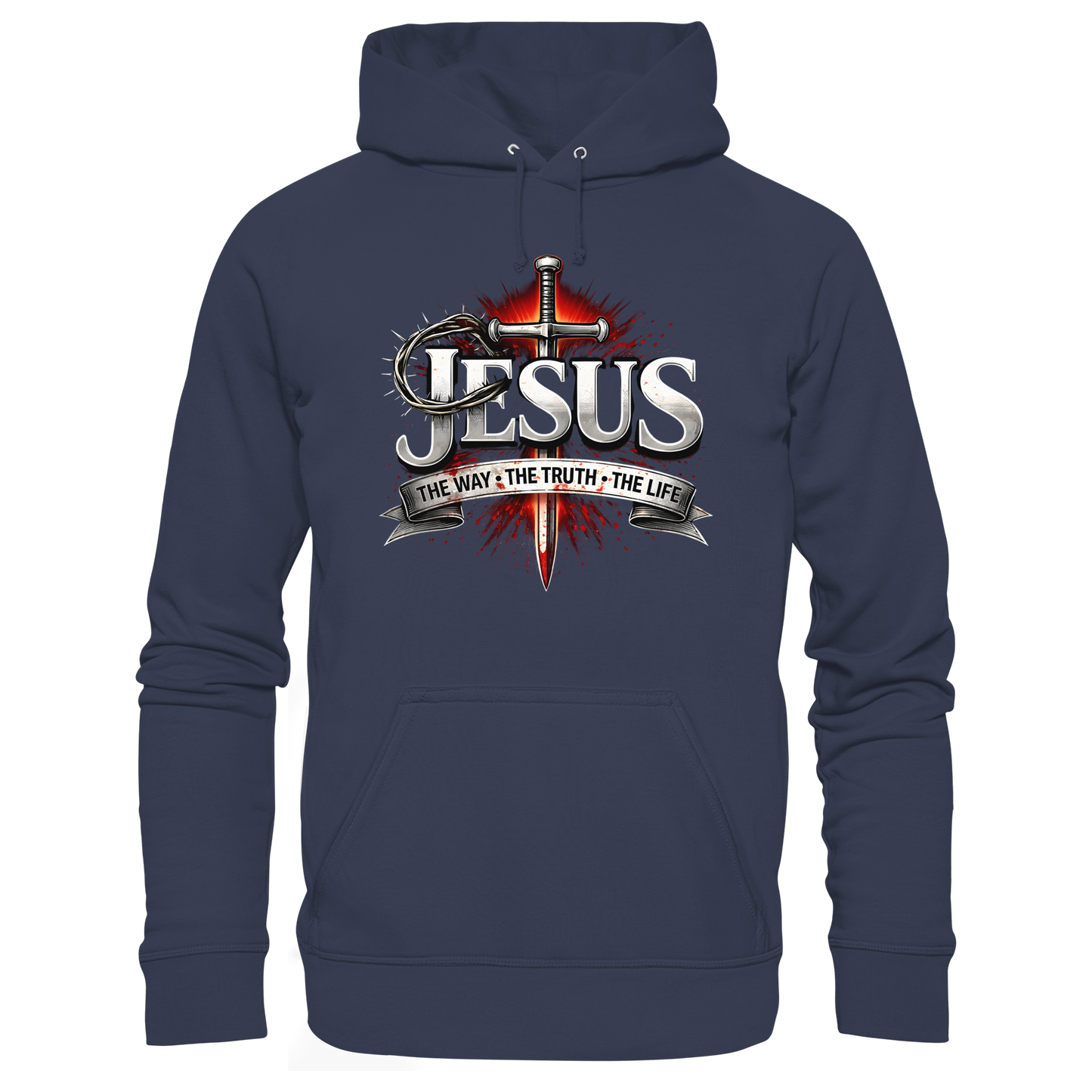 „Jesus: Der Weg, die Wahrheit, das Leben“ mit Schwert und Dornenkrone - Premium Unisex Hoodie