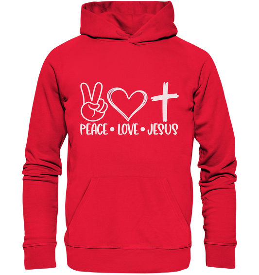 Frieden, Liebe, Jesus: Christliche Kleidungskollektion - Premium Unisex Hoodie - GfoitMa - Rot / S