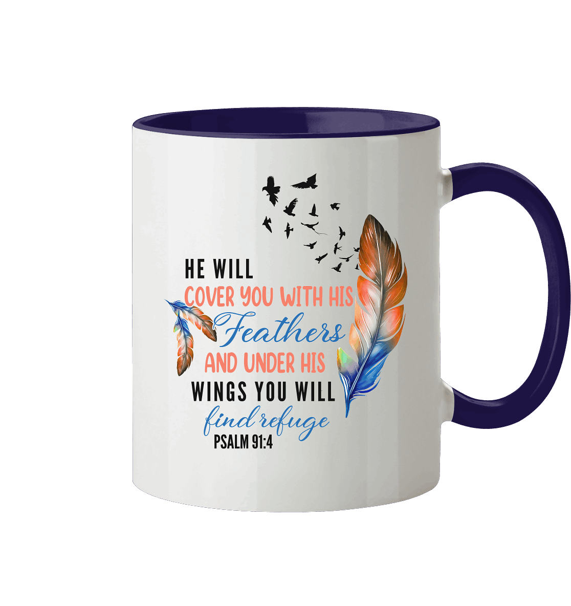 Psalm 91:4 - He will cover you with his Feathers - Tasse zweifarbig - GfoitMa - Kobaltblau / 330ml