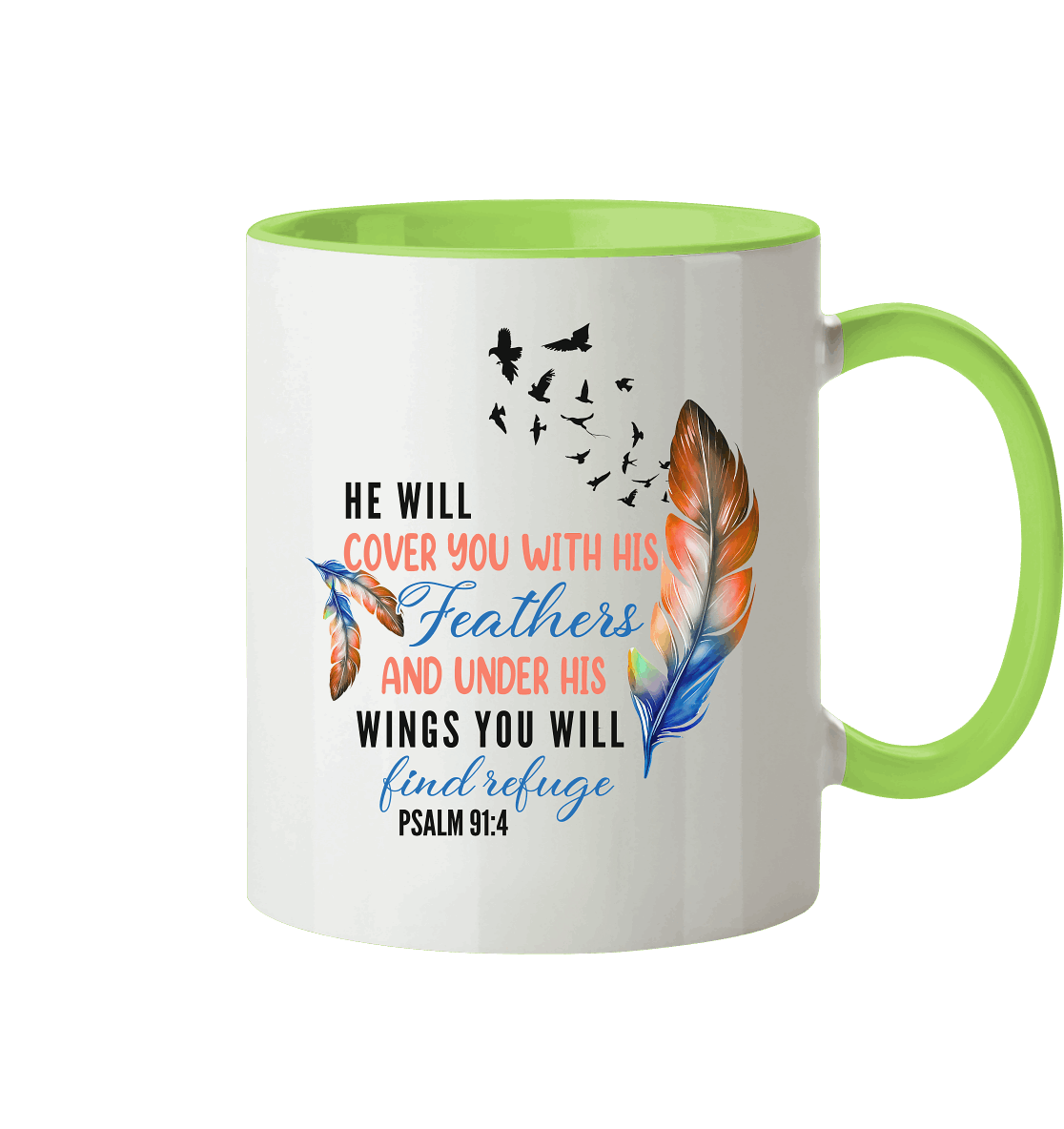 Psalm 91:4 - He will cover you with his Feathers - Tasse zweifarbig - GfoitMa - Hellgrün / 330ml