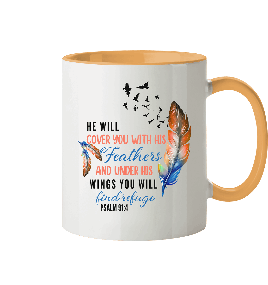 Psalm 91:4 - He will cover you with his Feathers - Tasse zweifarbig - GfoitMa - Goldgelb / 330ml