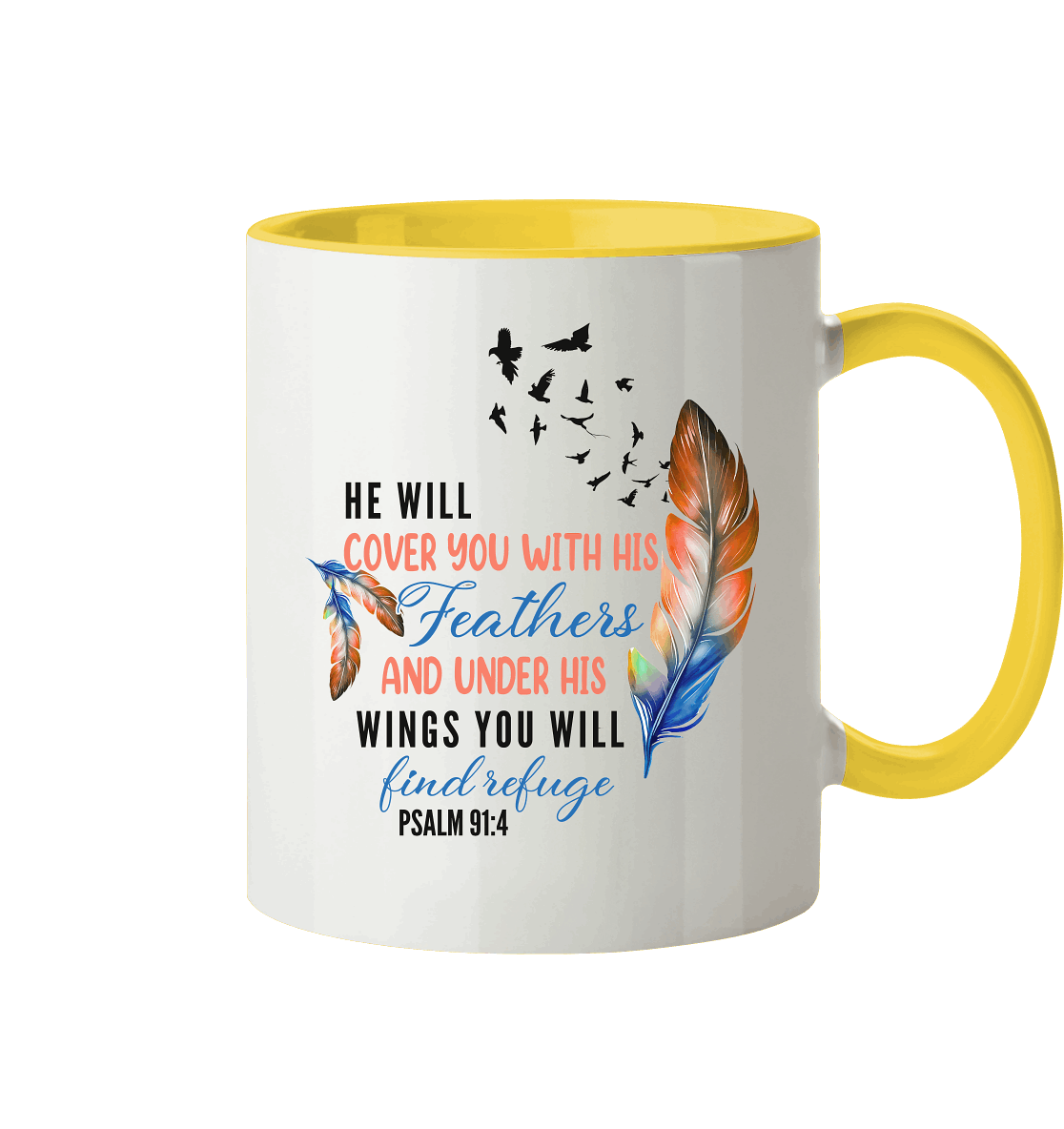 Psalm 91:4 - He will cover you with his Feathers - Tasse zweifarbig - GfoitMa - Hellgelb / 330ml