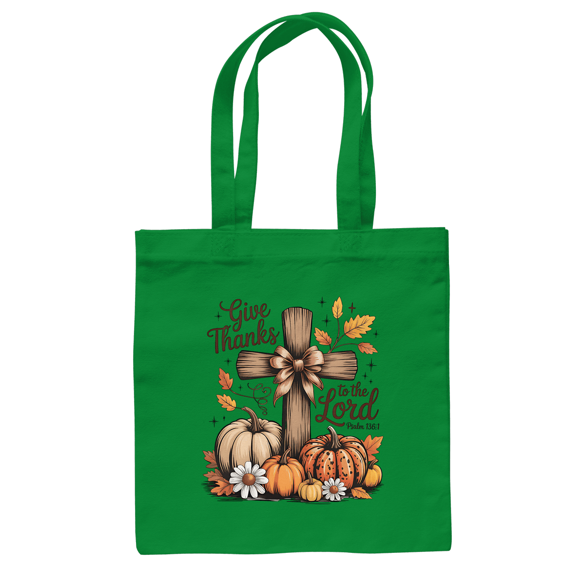 Give Thanks to the Lord – Psalm 136:1 | Christliche Kleidung & Geschenke im Retro-Design - Baumwolltasche - Taschen - Kelly Green - GfoitMa