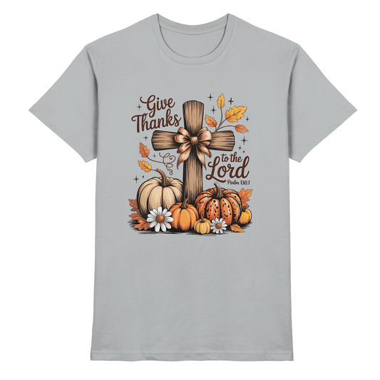 Give Thanks to the Lord – Psalm 136:1 | Christliche Kleidung & Geschenke im Retro-Design - Premium Shirt - Unisex-Shirts - Pacific Grey - GfoitMa