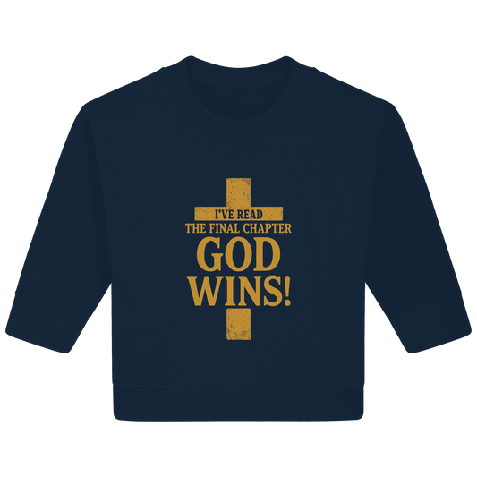 GOD WINS – Das Ende steht fest | Christliche Kleidung & Geschenke im Kreuz-Design - Baby Organic Sweatshirt - Kids & Babys - French Navy - GfoitMa