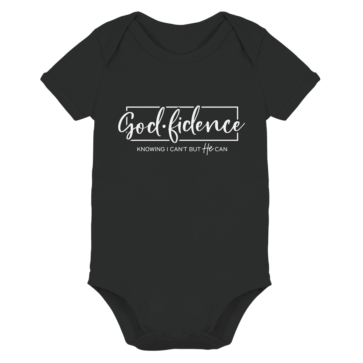 God.fidence – Knowing I can’t but He can | Christliche Kleidung - Organic Baby Bodysuit - Kids & Babys - Black - GfoitMa