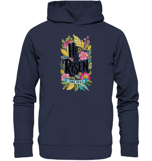 He Is Risen – Die Schönheit der Auferstehung (Vorne) | Christliche Kleidung - Premium Unisex Hoodie - Hoodies - Deep Navy - GfoitMa