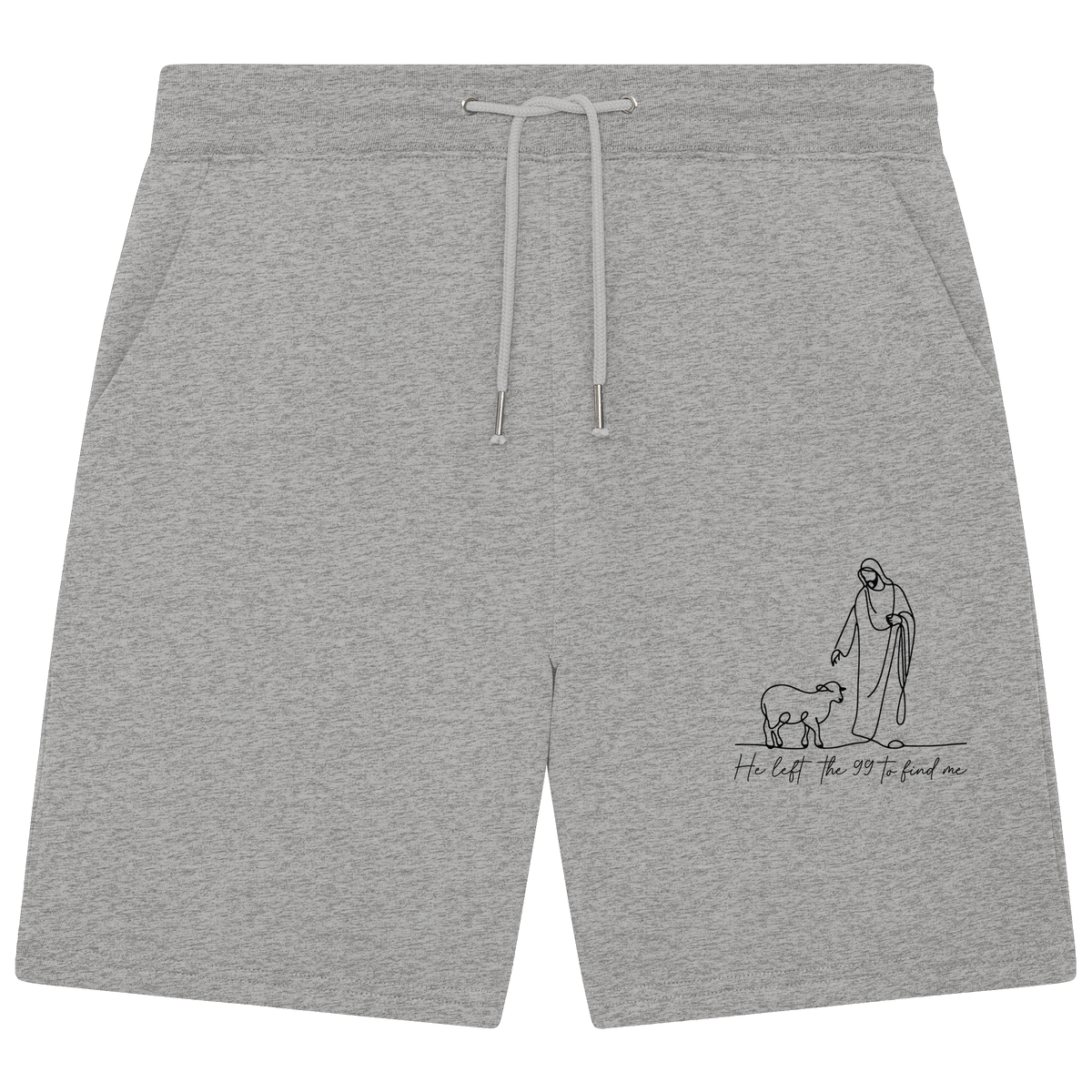 He Left the 99 to Find Me – Kraftvolle Botschaft in minimalistischem Design | Christliche Kleidung - Organic Jogger Shorts - Hosen - Heather Grey - GfoitMa