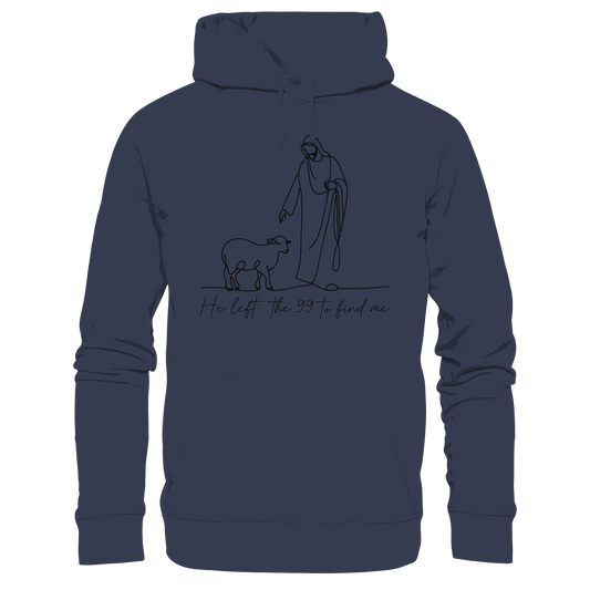 He Left the 99 to Find Me – Kraftvolle Botschaft in minimalistischem Design | Christliche Kleidung - Premium Unisex Hoodie - Hoodies - Deep Navy - GfoitMa