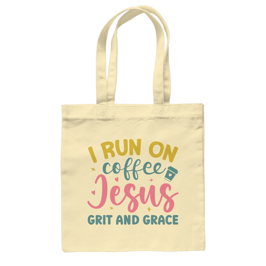 I run on coffee, Jesus, grit and grace | Christliche Produkte - Baumwolltasche - Taschen - Natural - GfoitMa