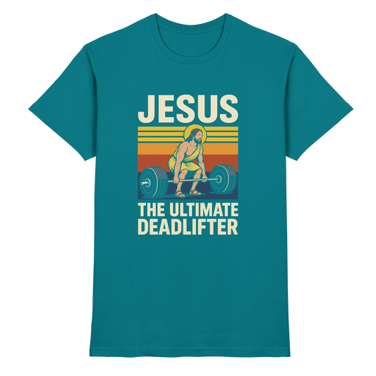 Jesus Deadlifter – Jesus the Ultimate Deadlifter | Christliches Fitness Design - Premium Shirt - Unisex-Shirts - Diva Blue - GfoitMa