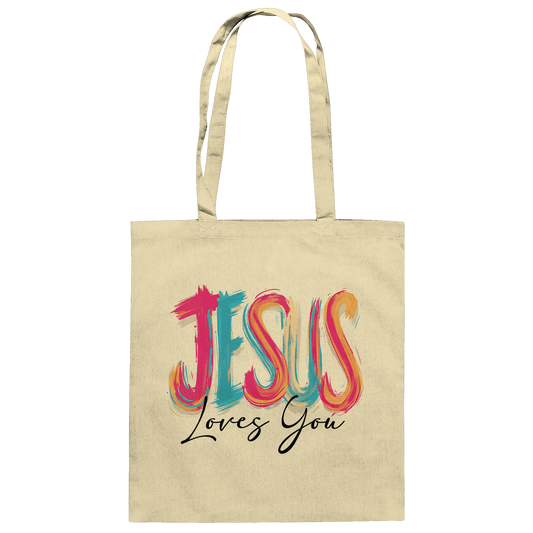 Jesus Loves You – Buntes Design voller Hoffnung und Liebe | Christliches Design - Baumwolltasche - Taschen - Natural - GfoitMa
