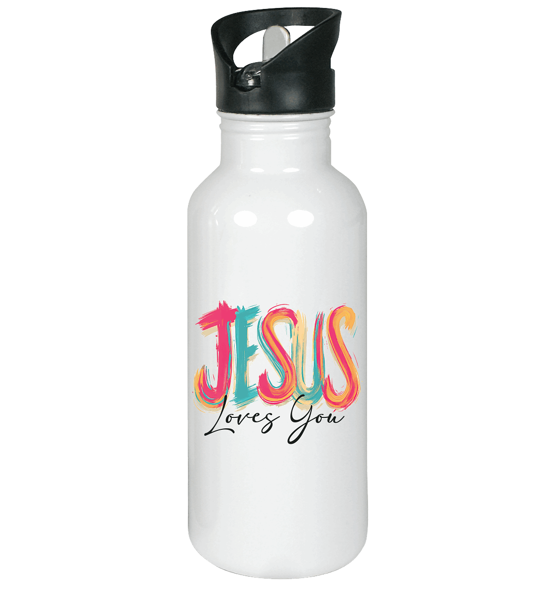 Jesus Loves You – Buntes Design voller Hoffnung und Liebe | Christliches Design - Edelstahl-Trinkflasche - Trinkgefäße - White glossy - GfoitMa