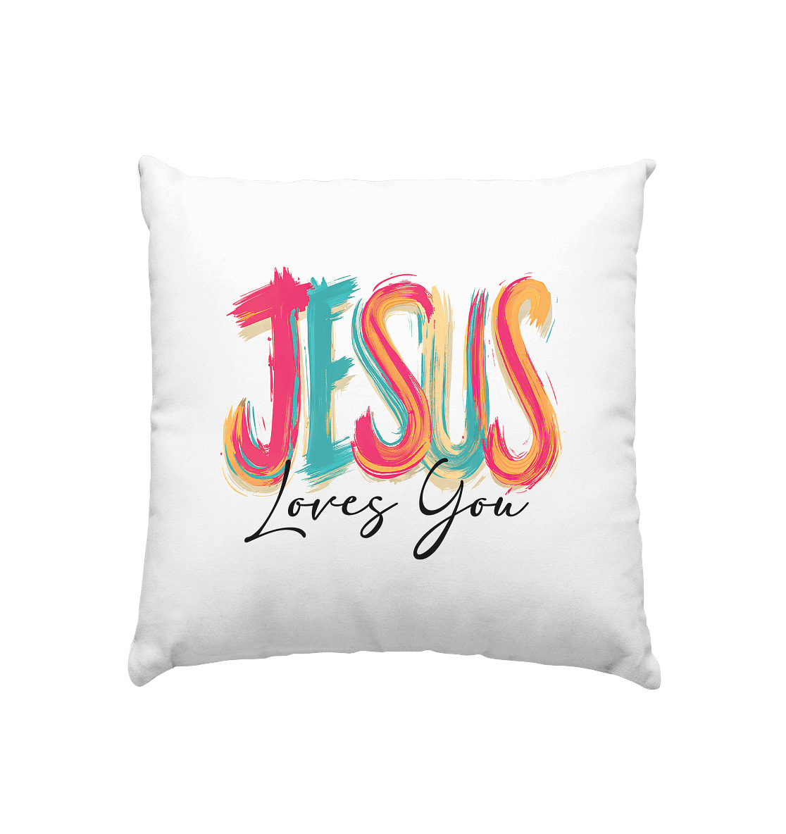 Jesus Loves You – Buntes Design voller Hoffnung und Liebe | Christliches Design - Kissen 40x40cm - Home & Living - Weiss satiniert - GfoitMa