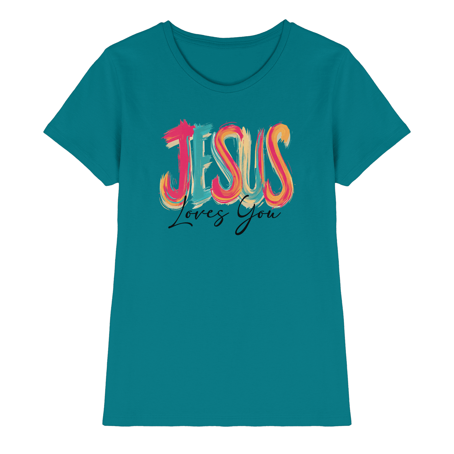 Jesus Loves You – Buntes Design voller Hoffnung und Liebe | Christliches Design - Ladies Premium Shirt - Lady-Shirts - Diva Blue - GfoitMa