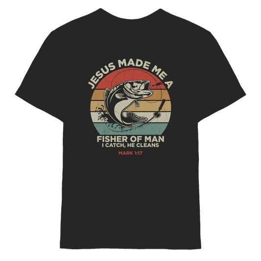 Jesus Made Me a Fisher of Men – I Catch, He Cleans | Christliches Design inspiriert von Matthäus 4:19 - Kids Premium Shirt - Kids & Babys - Black - GfoitMa