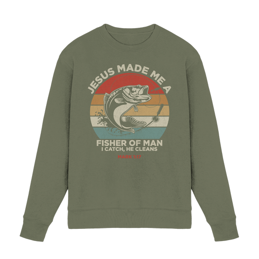 Jesus Made Me a Fisher of Men – I Catch, He Cleans | Christliches Design inspiriert von Matthäus 4:19 - Premium Sweatshirt - Sweatshirts - Classic Olive - GfoitMa