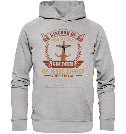 Kingdom of God – A Good Soldier of Jesus Christ | Christliches Design in Braun - Kids Premium Hoodie - Kids & Babys - Heather Grey (meliert) - GfoitMa