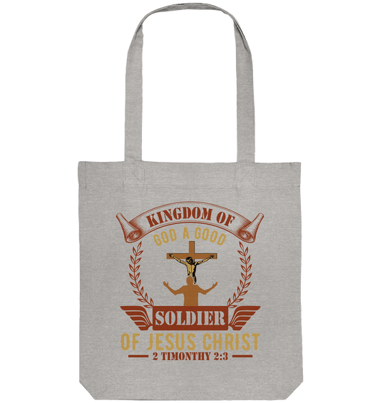 Kingdom of God – A Good Soldier of Jesus Christ | Christliches Design in Braun - Organic Tote-Bag - Taschen - Heather Grey - GfoitMa