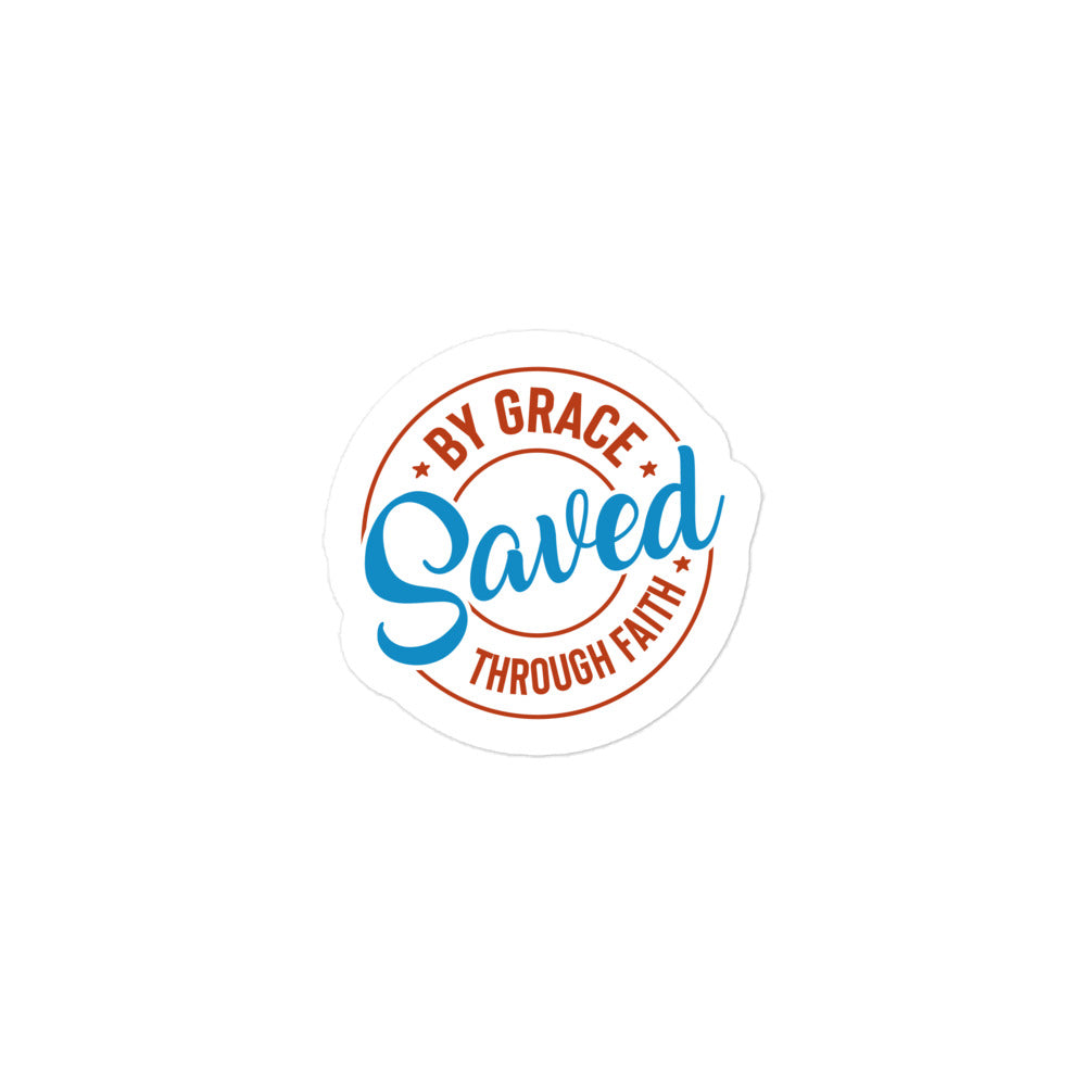 Saved by Grace Blue – Dein Glaube, Dein Statement - Blasenfreie Aufkleber - GfoitMa - 3″×3″