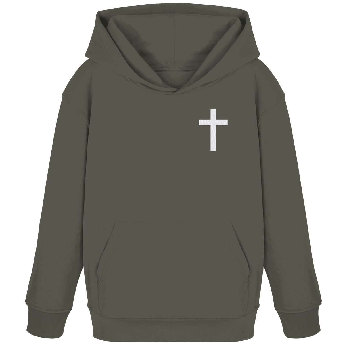 Kreuz gestickt – schlichtes Design mit tiefer Bedeutung (Stick) - Kids Organic Hoodie - Kids & Babys - Khaki - GfoitMa