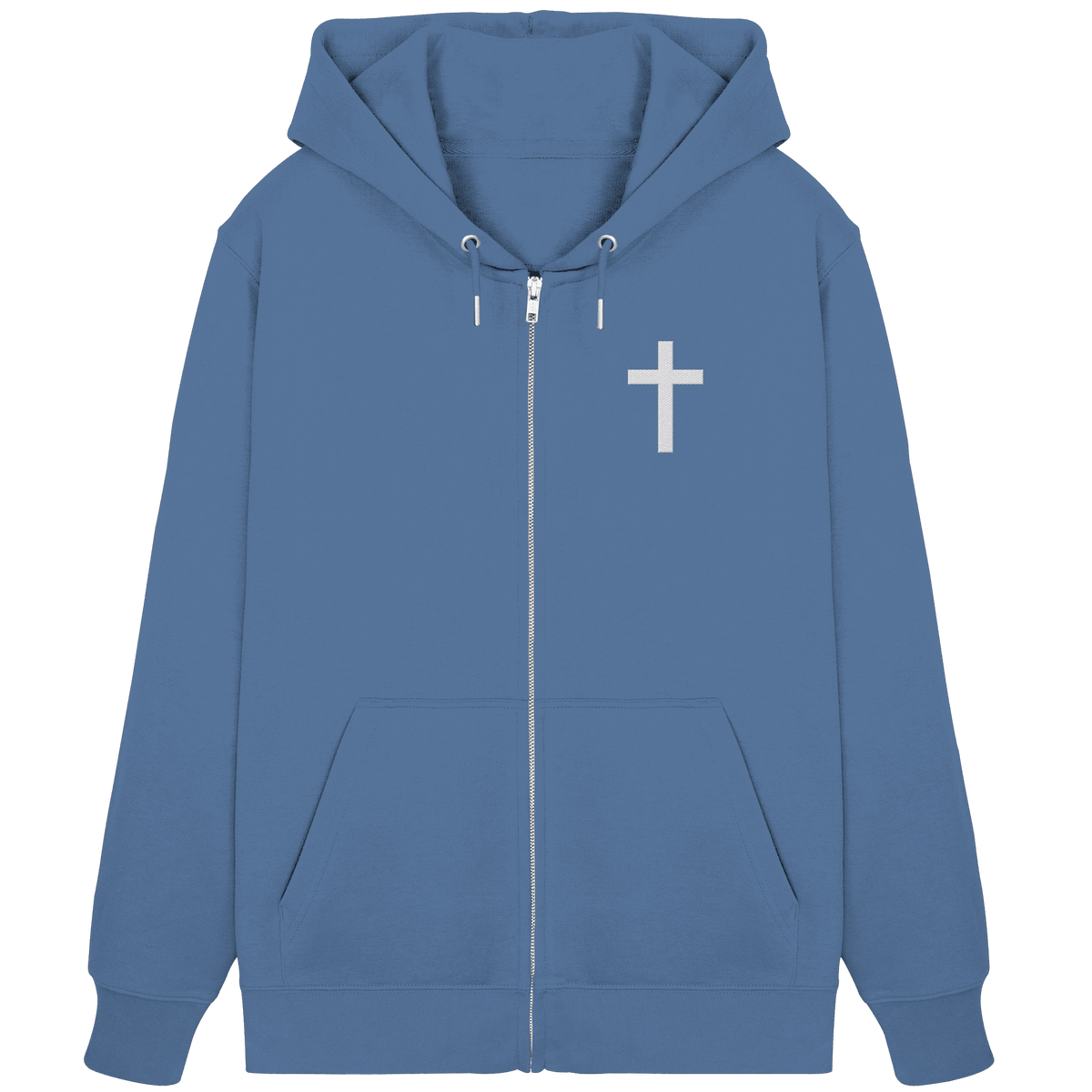 Kreuz gestickt – schlichtes Design mit tiefer Bedeutung (Stick) - Organic Zipper - Jacken/ Zipper - Bright Blue - GfoitMa